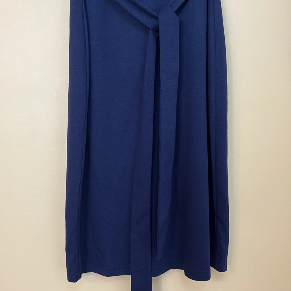 Manydress | NWT Navy Blue Cap Sleeve Belted Unlined Midi Dress Medium - Picture 7 of 14